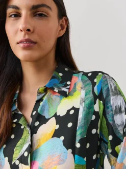 Next Long Sleeve Midi Shirt Dress Black/Multi Floral Outlet