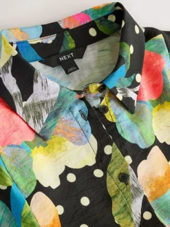 Next Long Sleeve Midi Shirt Dress Black/Multi Floral Outlet