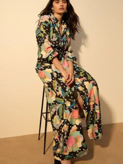 Next Printed Long Sleeve Shirt Dress Black/Multi Floral New