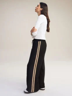 Next Black/Neutral Slinky Wide Leg Side Stripe Track Trousers Online