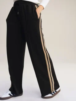 Next Black/Neutral Slinky Wide Leg Side Stripe Track Trousers Online
