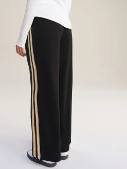 Next Black/Neutral Slinky Wide Leg Side Stripe Track Trousers Online