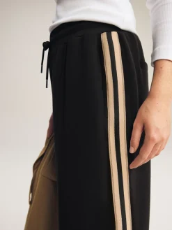 Next Black/Neutral Slinky Wide Leg Side Stripe Track Trousers Online