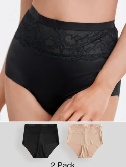 Next Black/Nude High Waist Lace Tummy Control Light Shaping Knickers 2 Pack Online