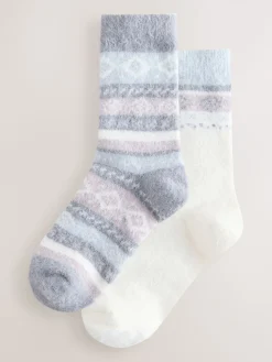 Next Black/Pastel Fairisle Superhairy Cosy Socks 2 Pack Online