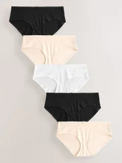 Next Short Cotton Rich Knickers 5 Pack Black/Pastel Rose Nude/White New