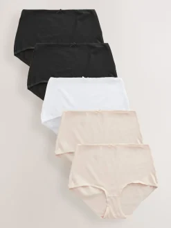 Next Black/Pastel Rose Nude/White Full Brief Cotton Rich Knickers 5 Pack Outlet