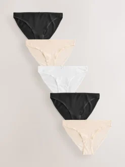 Next High Leg Cotton Rich Knickers 5 Pack Black/Pastel Rose Nude/White Online