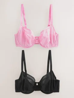 Next Black/Pink DD-K Mesh and Lace Trim Bras 2 Pack Outlet