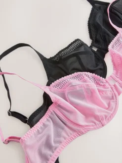 Next Black/Pink DD-K Mesh and Lace Trim Bras 2 Pack Outlet