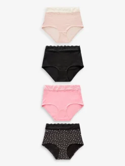 Next Black/Pink Heart Print Full Brief Cotton Lace Knickers 4 Pack Clearance