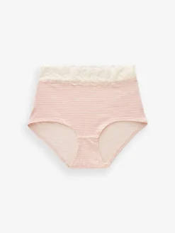 Next Black/Pink Heart Print Full Brief Cotton Lace Knickers 4 Pack Clearance