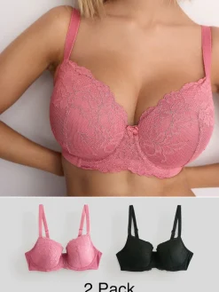 Next Pad Balcony DD+ Lace Bras 2 Pack Black/Pink Discount