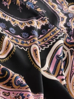 Next Long Sleeve Twist Neck Jersey Blouse Black/Pink Paisley New