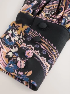 Next Long Sleeve Twist Neck Jersey Blouse Black/Pink Paisley New