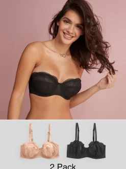 Next DD+ Non Pad Strapless Bras 2 Pack Black/Praline Nude Outlet