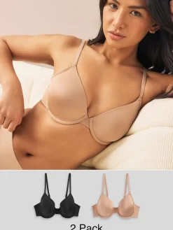Next Black/Praline Nude Full Cup A-E Smoothing Ultimate Comfort Bras 2 Pack Sale
