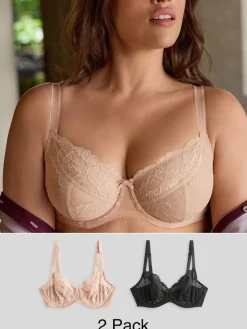 Next Non Pad Balcony DD+ Lace Bras 2 Pack Black/Praline Nude Best