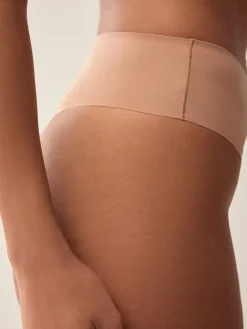 Next High Waisted Thong No VPL Comfort Knickers 3 Pack Black/Praline Nude/Chocolate Nude Outlet