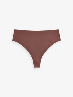 Next High Waisted Thong No VPL Comfort Knickers 3 Pack Black/Praline Nude/Chocolate Nude Outlet