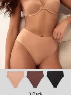 Next High Waist High Leg No VPL Comfort Knickers 3 Pack Black/Praline Nude/Chocolate Nude Discount