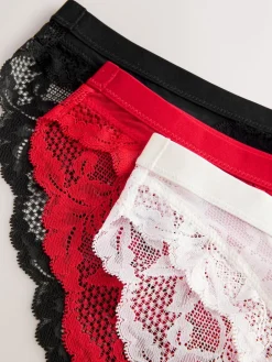 Next Lace Knickers 3 Pack Black/Red/Cream Discount