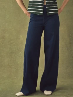 Next Jersey Denim Wide Leg Trousers 2 Pack Black/Rinse Blue New