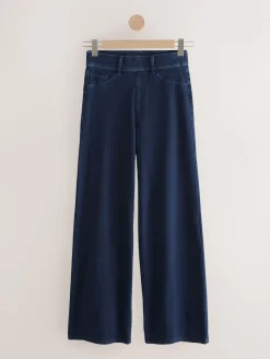 Next Jersey Denim Wide Leg Trousers 2 Pack Black/Rinse Blue New