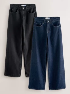 Next Wide Leg Jeans 2 Pack Black/Rinse Blue Clearance