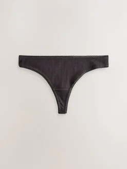 Next Thong Cotton Rib Knickers 3 Pack Black/Rose/Olive New