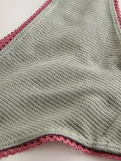 Next Thong Cotton Rib Knickers 3 Pack Black/Rose/Olive New