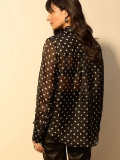 Next Sheer Long Sleeve Shirt Black/Sage Polka Dot Sale