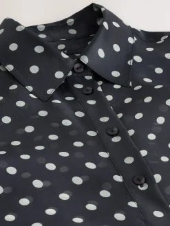 Next Sheer Long Sleeve Shirt Black/Sage Polka Dot Sale