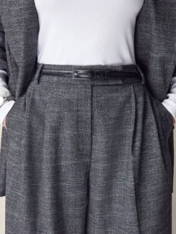 Next N. Premium Skinny Made In Italy Leather Belt Black/Silver