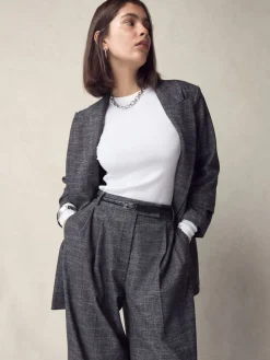 Next N. Premium Skinny Made In Italy Leather Belt Black/Silver