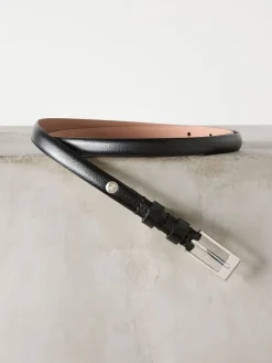 Next N. Premium Skinny Made In Italy Leather Belt Black/Silver