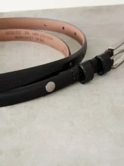 Next N. Premium Skinny Made In Italy Leather Belt Black/Silver