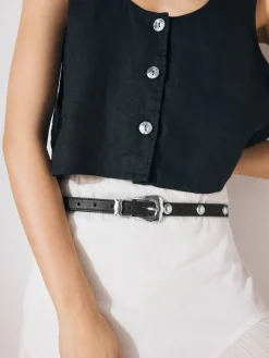 Next Black/Silver Skinny Western Pu Belt New