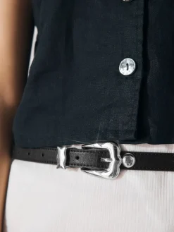 Next Black/Silver Skinny Western Pu Belt New