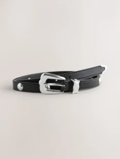 Next Black/Silver Skinny Western Pu Belt New