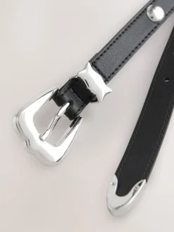 Next Black/Silver Skinny Western Pu Belt New