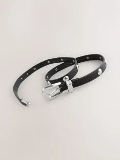 Next Black/Silver Skinny Western Pu Belt New