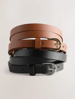 Next PU Skinny Belts 2 Pack Black/Tan Hot