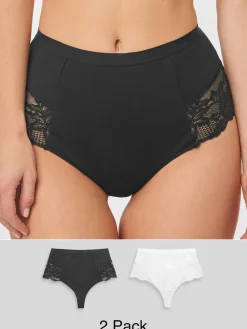 Next Black/White Cotton Tummy Control Shaping Thong Knickers 2 Pack Online