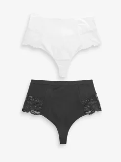 Next Black/White Cotton Tummy Control Shaping Thong Knickers 2 Pack Online