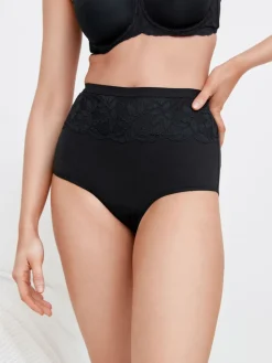 Next Black/White Cotton Tummy Control Shaping High Waist Knickers 2 Pack New