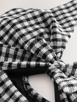 Next Black/White Crinkle Gingham Cutout Plunge Tummy Control Swimsuit New