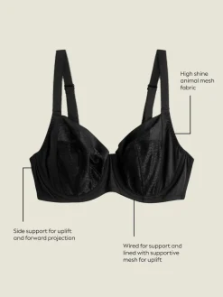 Next Black/White DD+ Non Pad Balcony Smoothing Animal Mesh Underwired With Side Support Bras 2 Pack Clearance