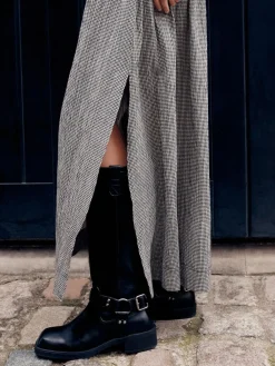 Next Drop Waist Gingham Maxi Skirt Black/White Hot