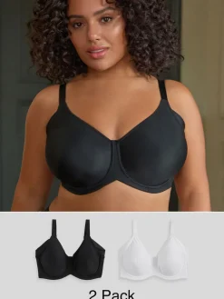 Next F-K Cup Under Arm Smoothing Non Pad Wired Minimising Ultimate Comfort Bras 2 Pack Black/White Clearance